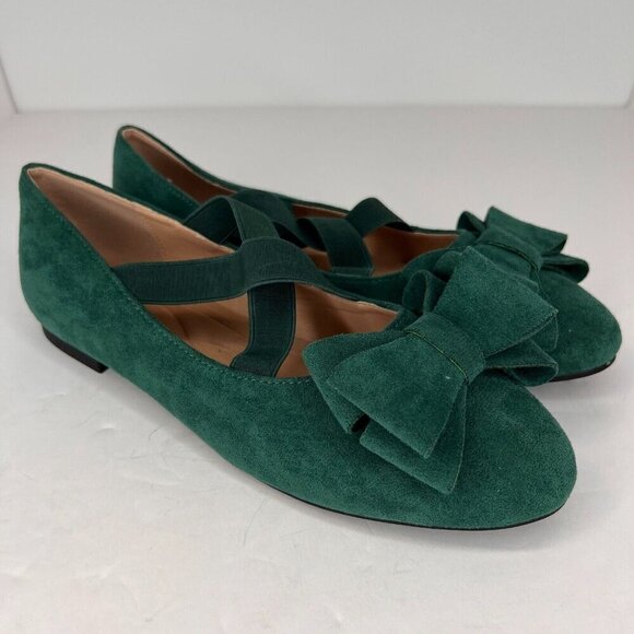 Womens Green Elastic Crisscross Bowknot Slip-On SuedeLook Size 8 Ballet Flats - Picture 2 of 9